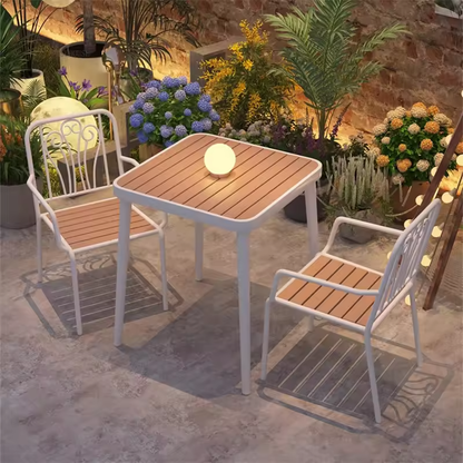 Elegant 3 Piece Balcony Set Durable Metal&Wood Cafe Table &Chairs