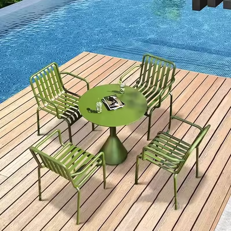 Contemporary Green Poolside Patio Dining Set - Outdoor Table & Chairs